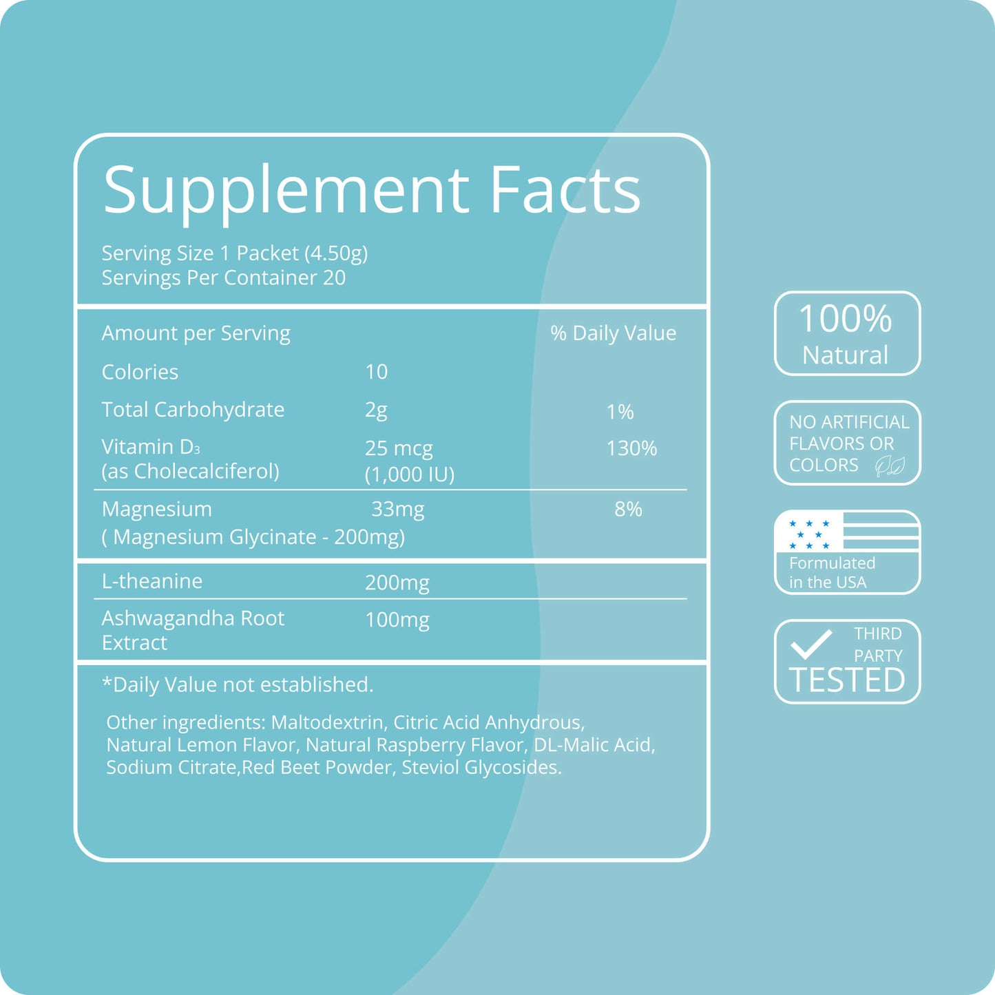 Supplement facts label on a blue background